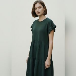 J. Crew Dark Green Ruffle Sleeve Dress